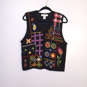 Colorful Embroidered Patchwork Women's Sweater Vest